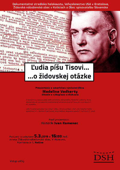 Pozvanie na diskusie Ľudia píšu Tisovi o židovskej otázke v Prešove a Košiciach